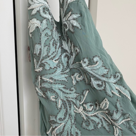 Sue Wong mint green beaded and embroidered silk halter dress size 8 - Picture 8 of 8